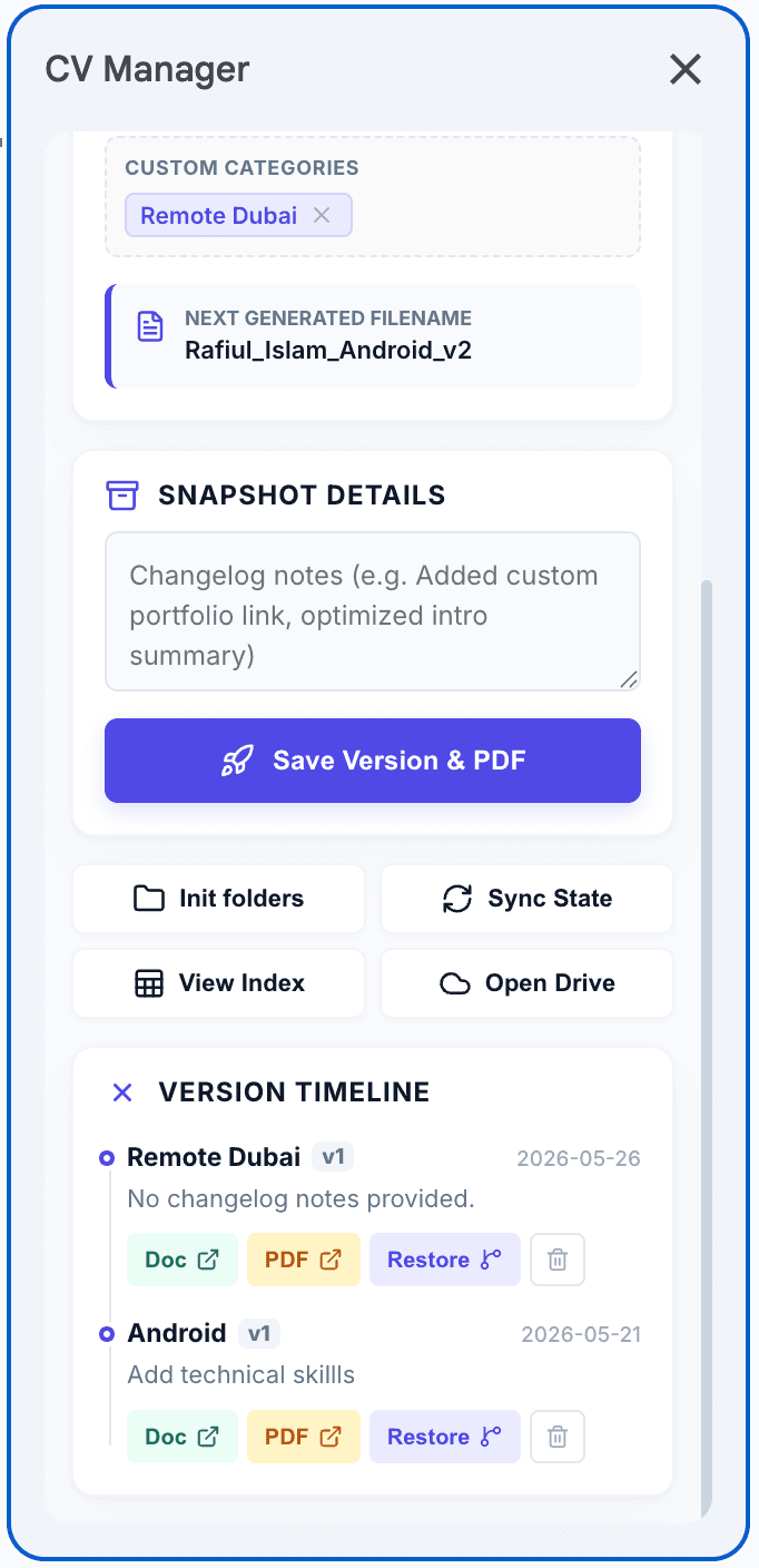 CV/Resume Version Manager
